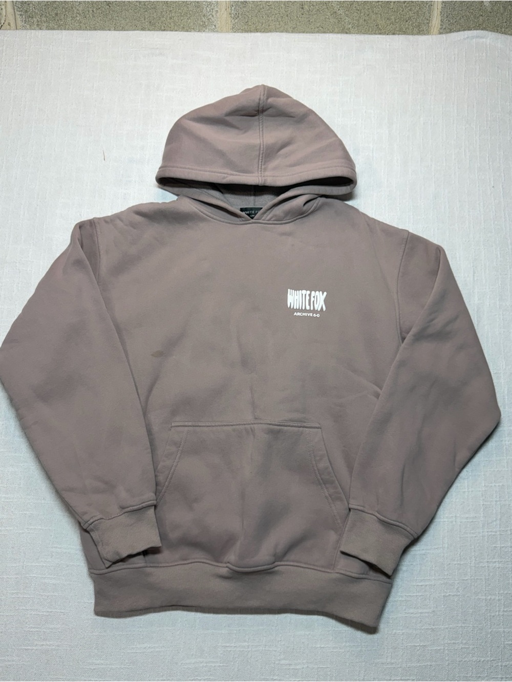 White Fox Hoodie in Mauve Taupe with White Logo size S/M